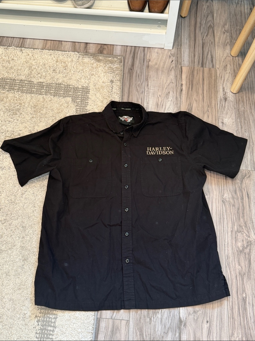 Harley-Davidson Black Short Sleeve Button Down Shirt with Logo